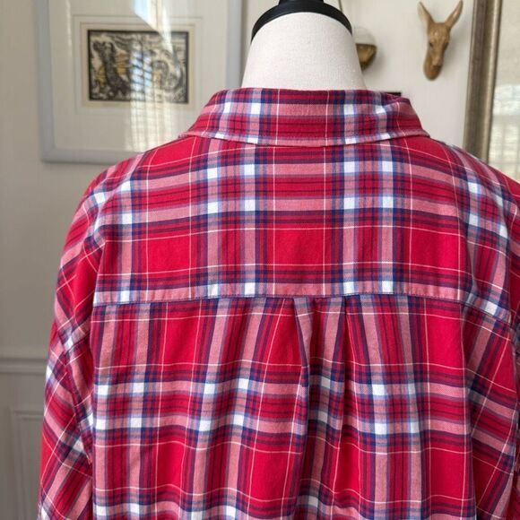 L.L. Bean Women's Fleece-Lined Flannel Shirt Button Up Red Blue Plaid $90 3X - Picture 4 of 6